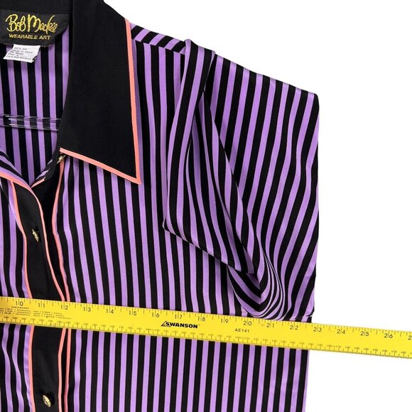 Bob Mackie Womens L Wearable Art 100% Silk Blouse Gold Buttons Contrast Trim Top - Picture 10 of 16